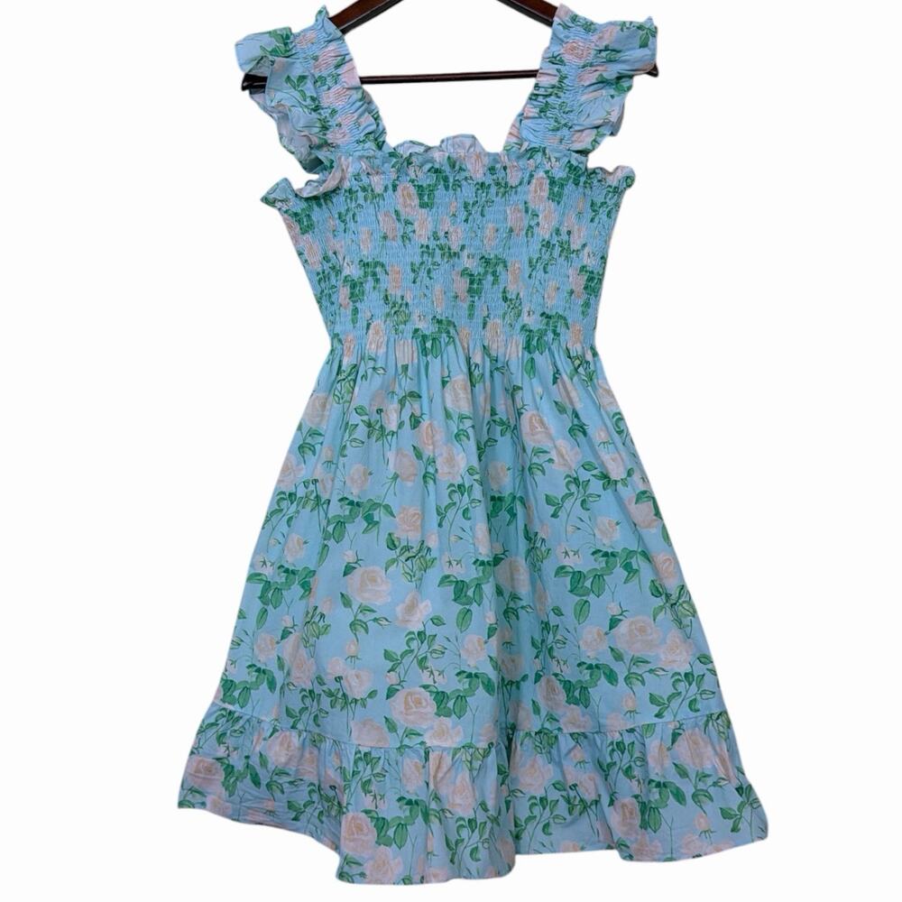 Hill House Elizabeth Nap Dress Blue Roses Poplin Size M